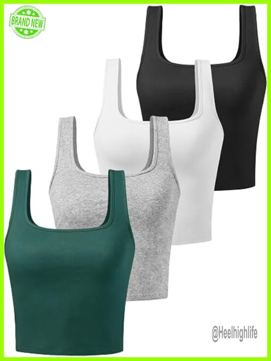Tops - Cotton Spandex Crop Tank Tops 4 Pack Racerback Yoga Workout Athletic Shirts